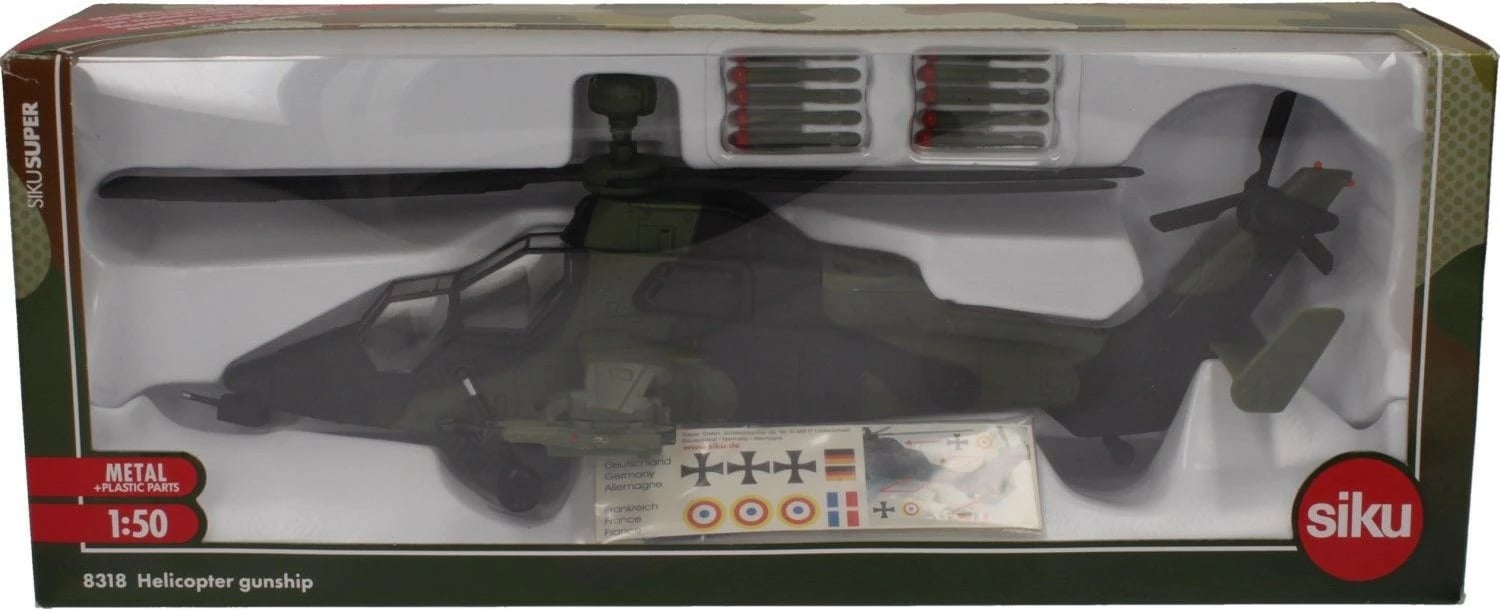 Helikopter ushtarak lodër Siku S8318, metal dhe plastikë, moro