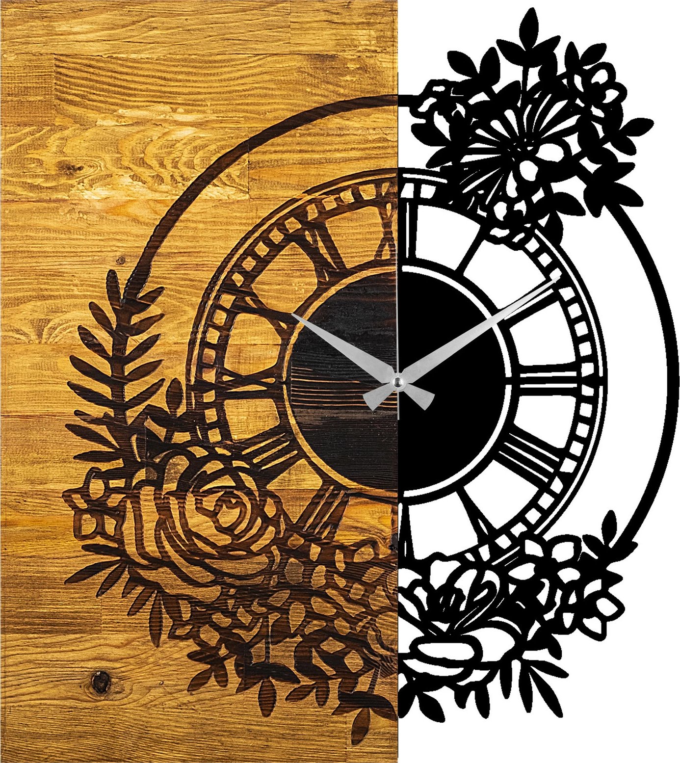 Orë muri dekorative prej druri, Wallity, ngjyrë arre dhe e zezë, 58x3x51cm