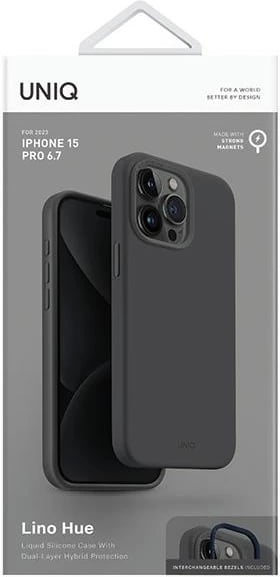 Mbështjellës UNIQ Lino Hue Magclick për iPhone 15 Pro Max, Gri