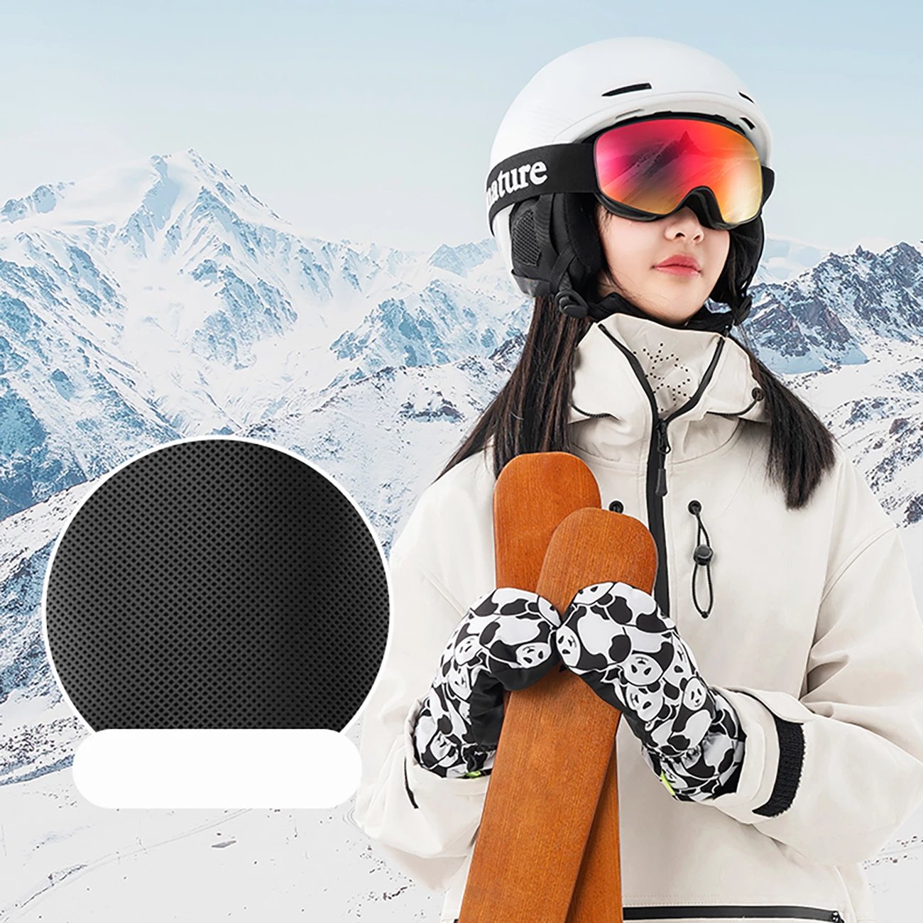 Doreza ski për fëmijë Qunature Panda Heat Transfer, S, e zezë/e bardhë
