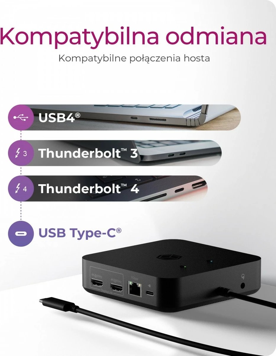 Kasë IcyBox IB-DK4090-C, 12 porte, USB Type-C, 3x HDMI, LAN, USB, Power Delivery deri 100W, e zezë