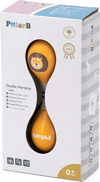 Marakë e dyfishtë druri për fëmijë, Viga, Lion, dru ahu, 14.5 cm, e verdhë