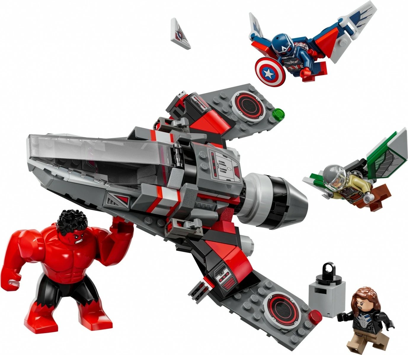 Set LEGO Marvel Captain America vs Red Hulk Battle 76292, 223 pjesë, me minifigura dhe avion luftarak Set LEGO Marvel Captain America vs Red Hulk Battle 76292, 223 pjesë, me minifigura dhe avion luftarak