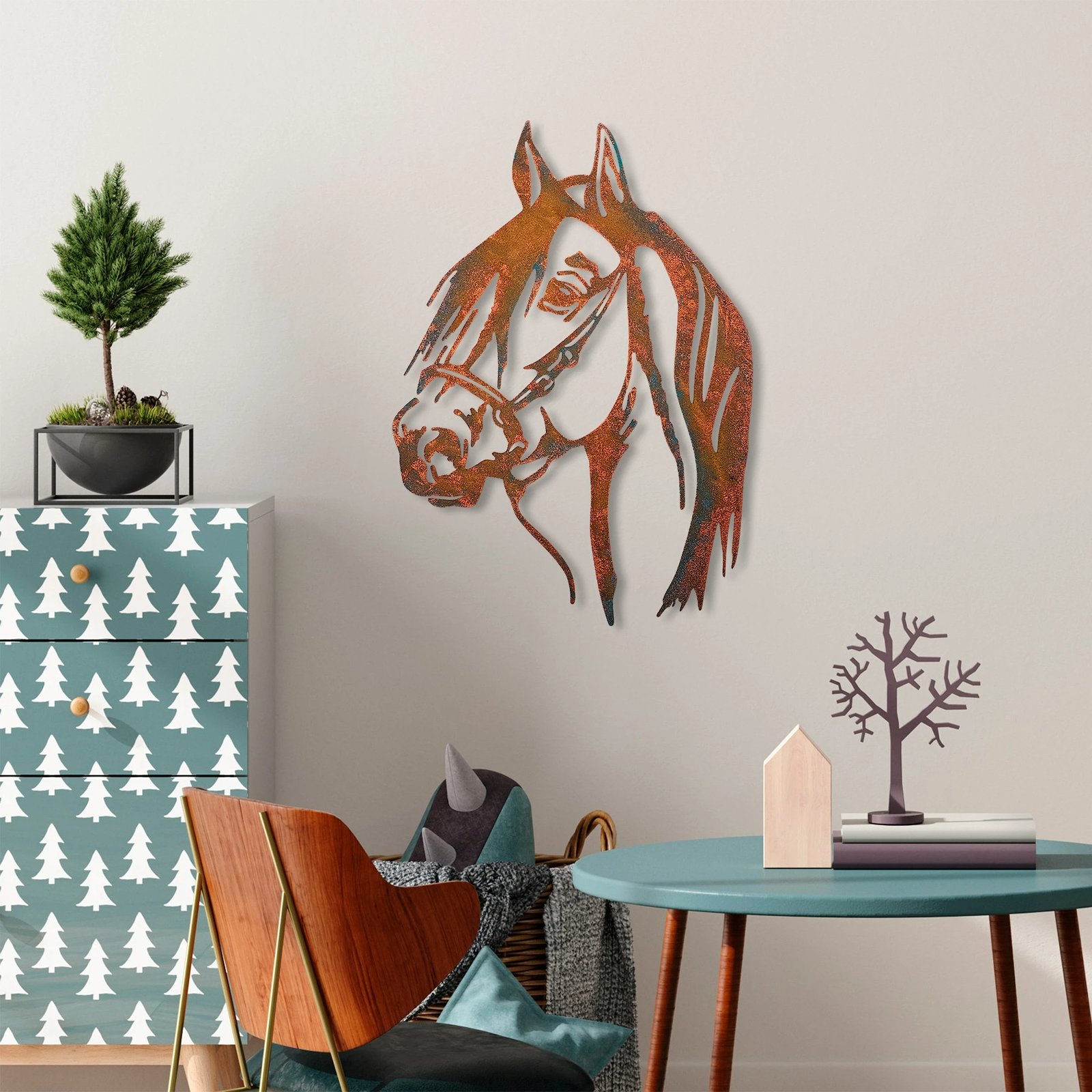 Aksesor dekorativ metalik për mur, Wallity, kuaj, shumëngjyrësh