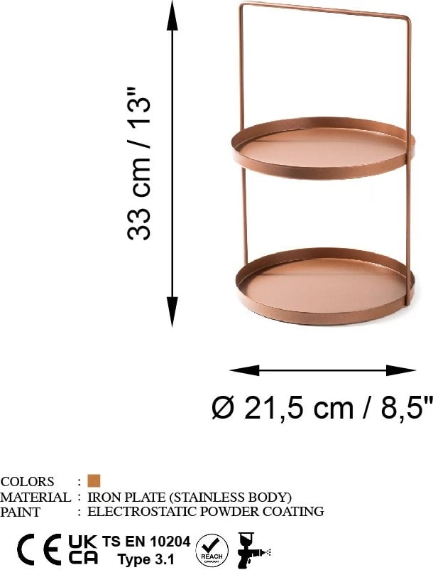 Aksesor dekorativ metalik, dy nivele, ngjyrë bakri, Tılos-A, Aberto Design