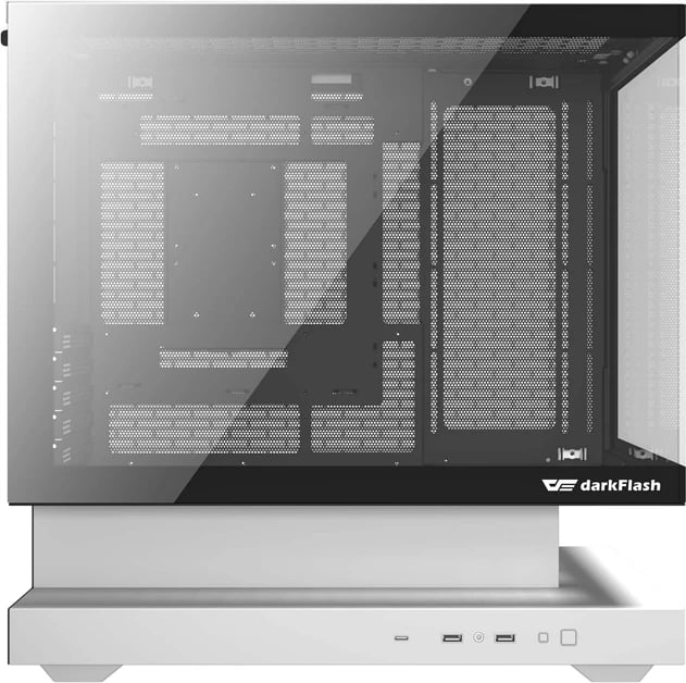 Kasë Darkflash F1 midi tower, M-ATX/ITX, x3 HDD + x3 SSD, panel xham i temperuar, USB-A 3.0 x2/USB-C, e bardhë, set me 6 ventilatorë ARGB