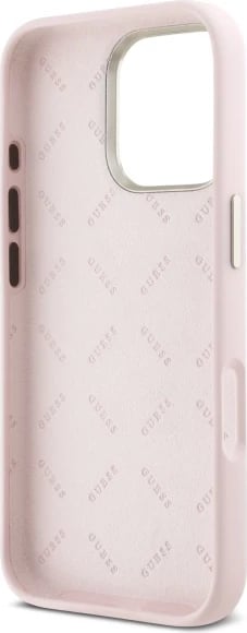 Mbështjellës Guess Silicone Script Metal Logo & Frame për iPhone 16 Pro Max, Rozë