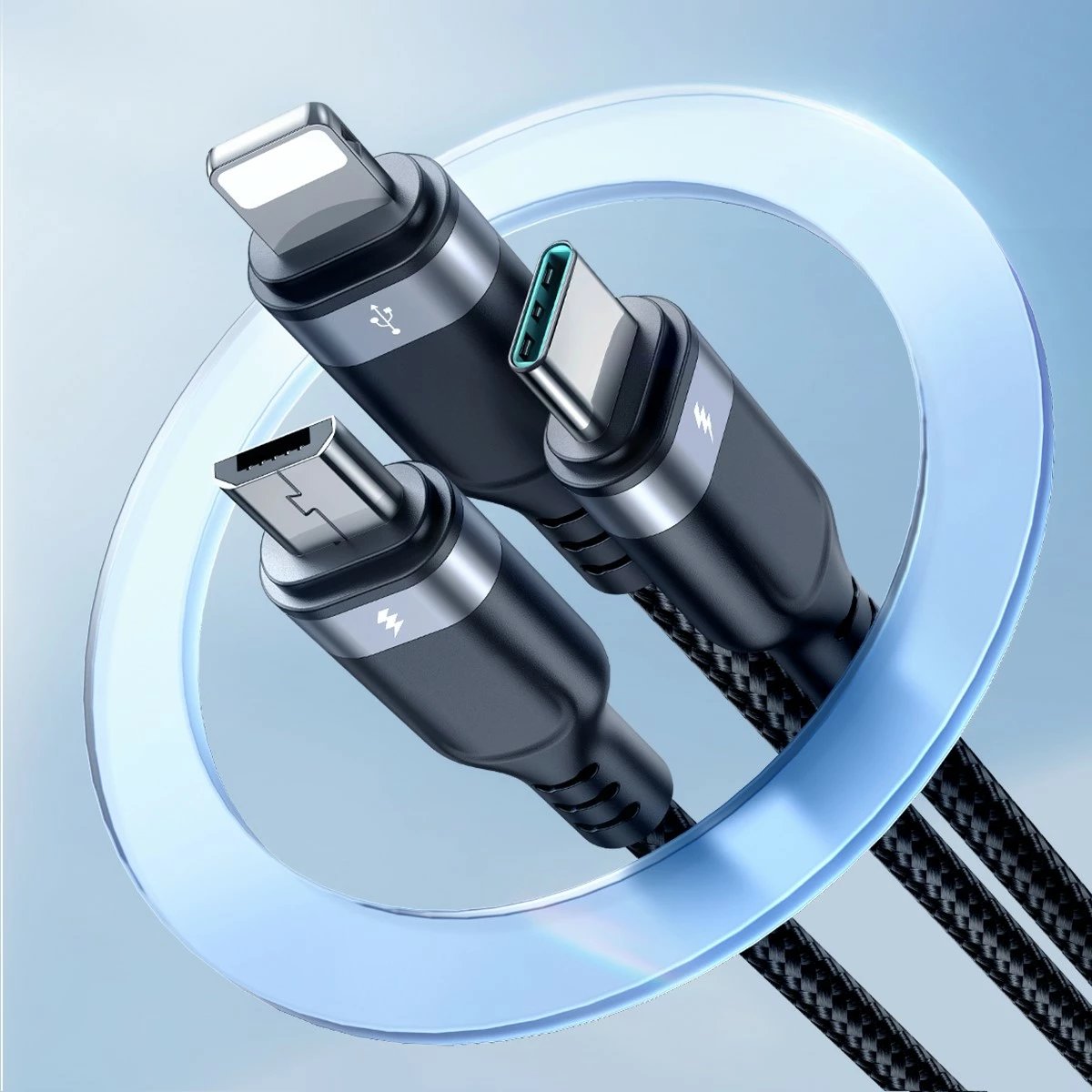 Kabllo 3-në-1 Joyroom Multi-Use Series S-A18, 0.3m, USB-A në Lightning/USB-C/micro USB, e zezë