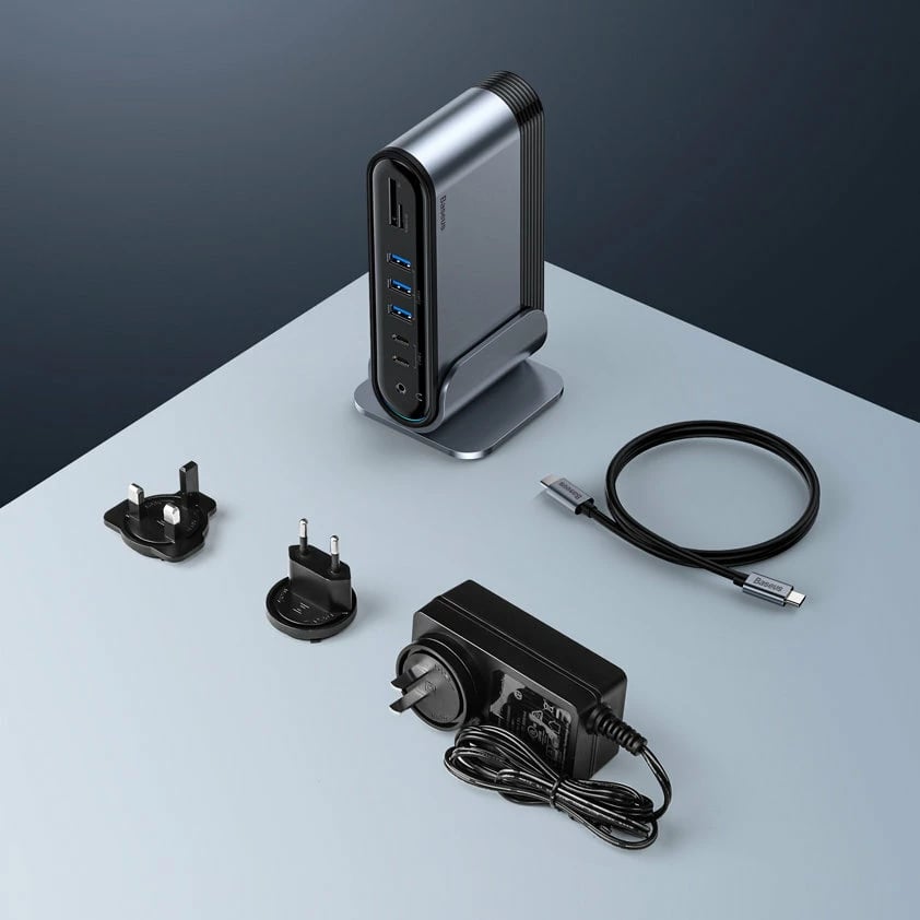 Kasë HUB multifunksional Baseus CAHUB-DG0G, 16 porta, 100W, Gri