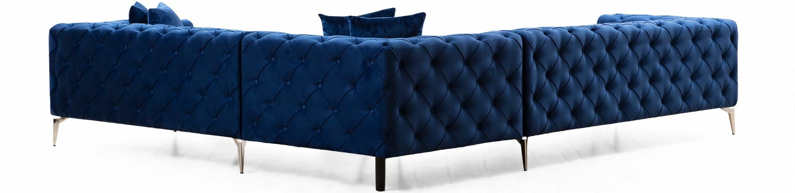 Këndare Como, ngjyrë blu navy, 6 jastëkë, këmbë metali, 310x270x70cm