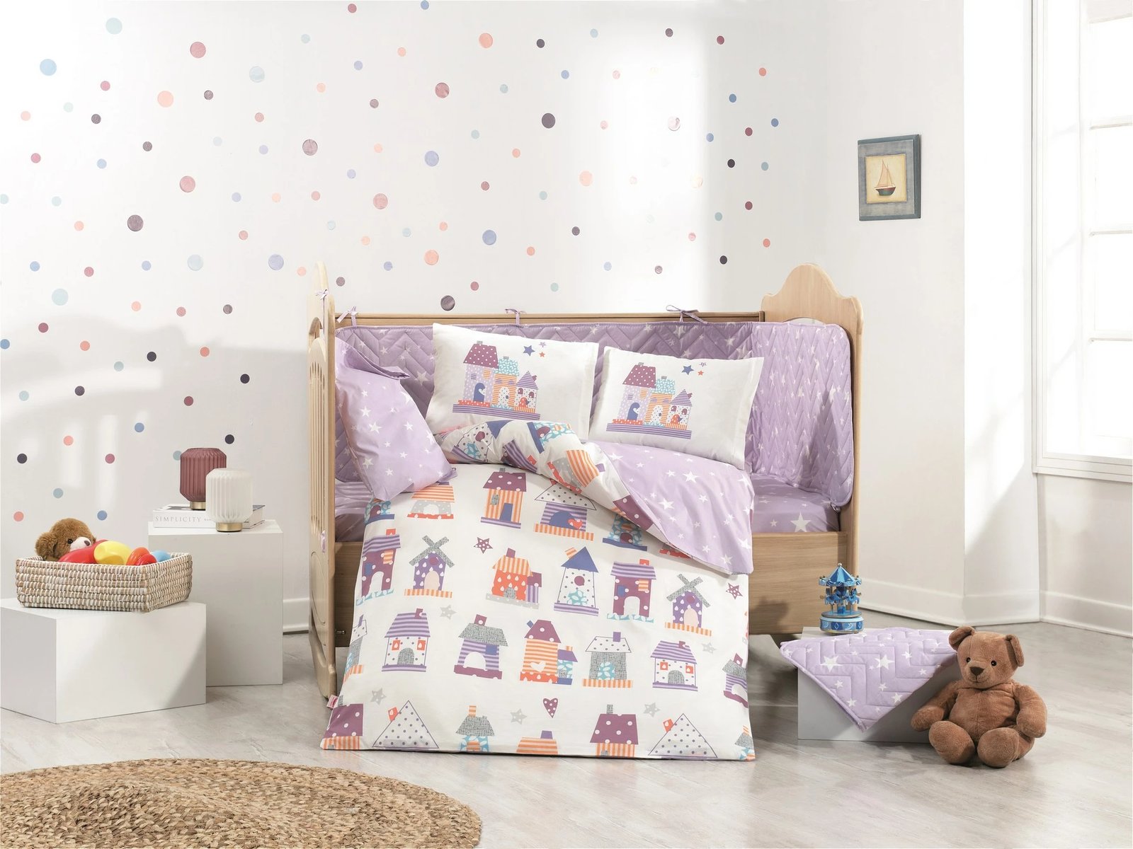 Set mbulesash për krevat fëmijësh Poplin L'essentiel, Felix, ngjyrë vjollcë