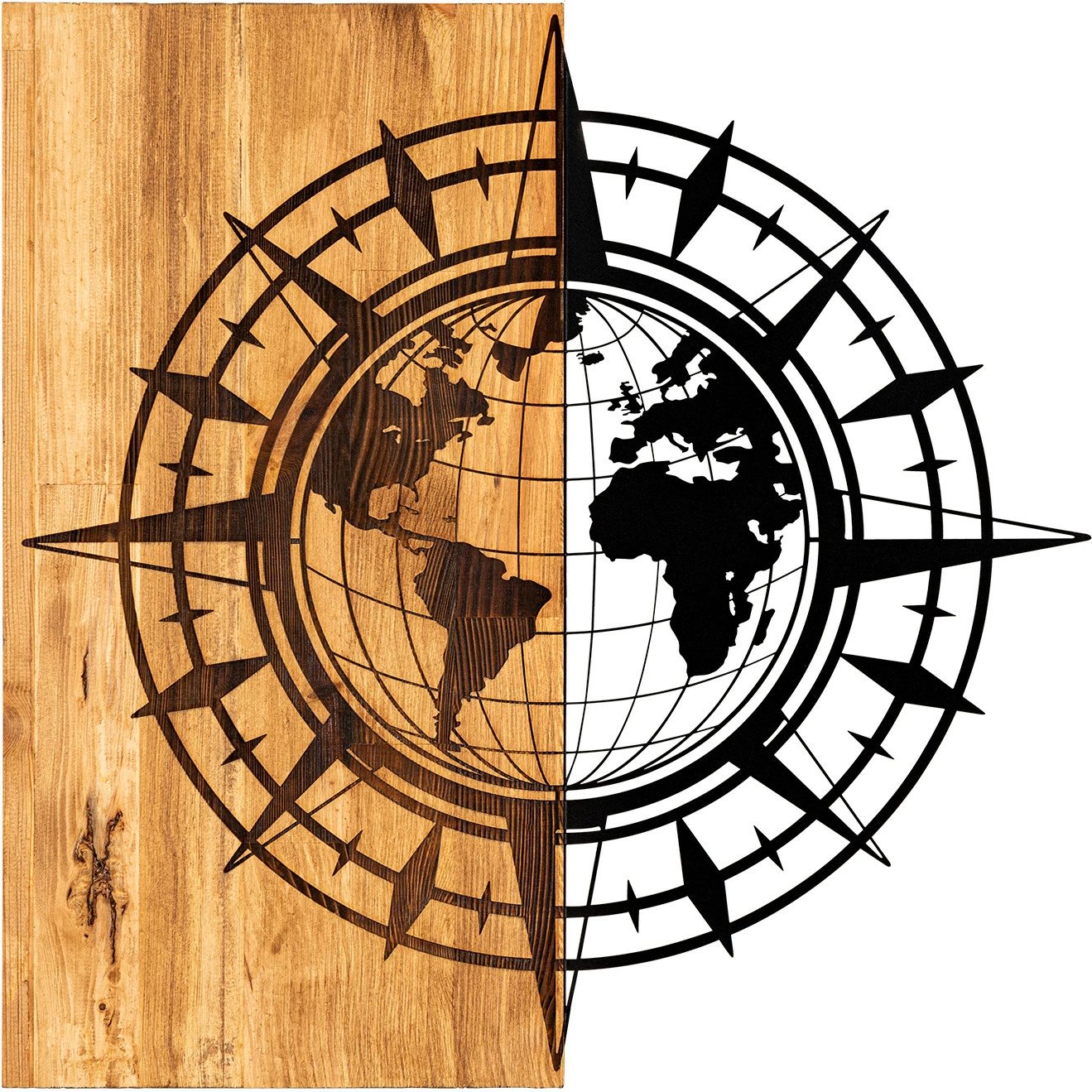 Aksesor dekorativ prej druri për mur, Wallity Esila, ngjyrë e zezë dhe arre, 57x58cm