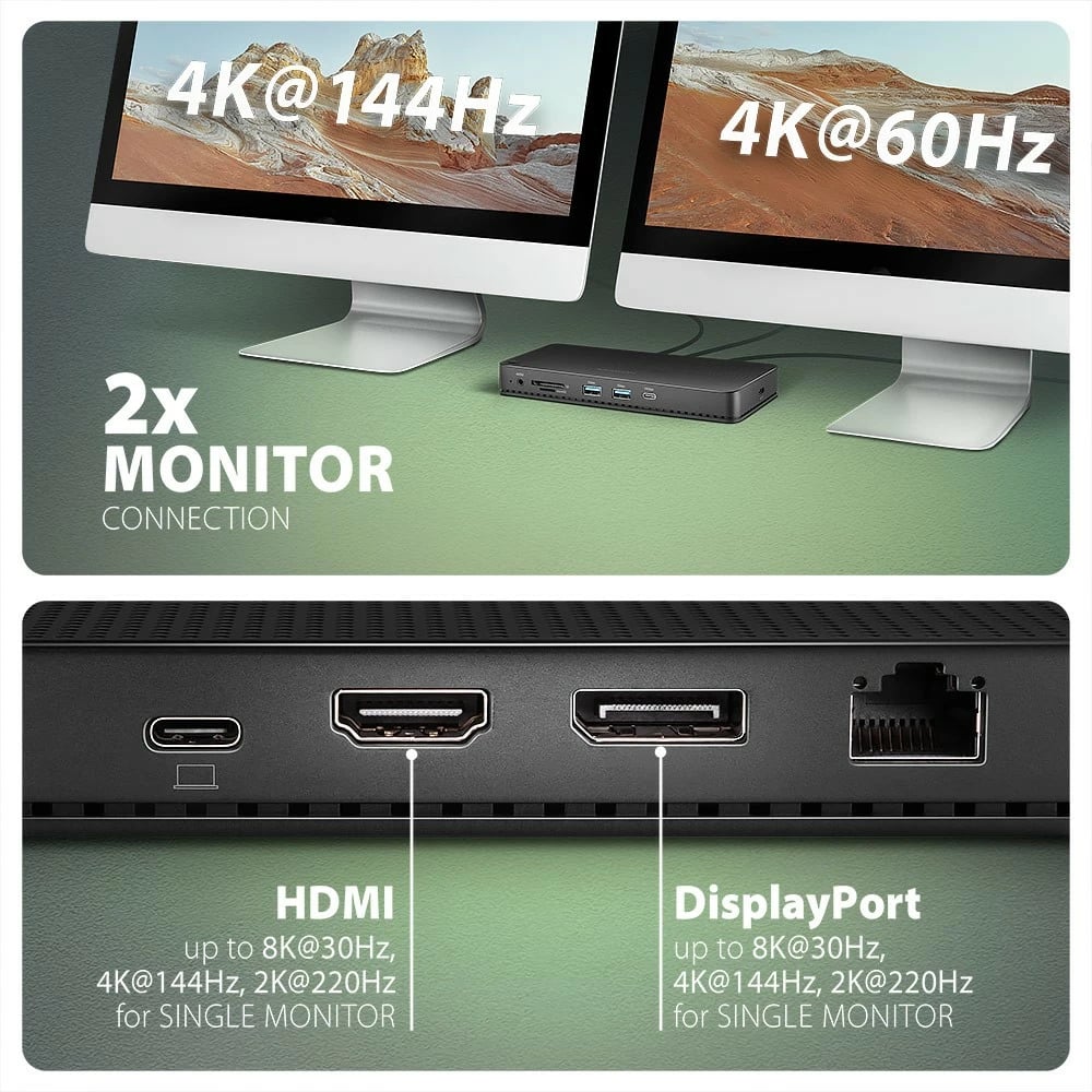 Stacion dokimi AXAGON HMC-U4, 12-në-1, USB4 40Gbps, 3x USB-A, 2x USB-C, GLAN, HDMI 8K, DP 8K, PD 100W, audio HQ, SD/microSD, 80cm kabllo, Zi