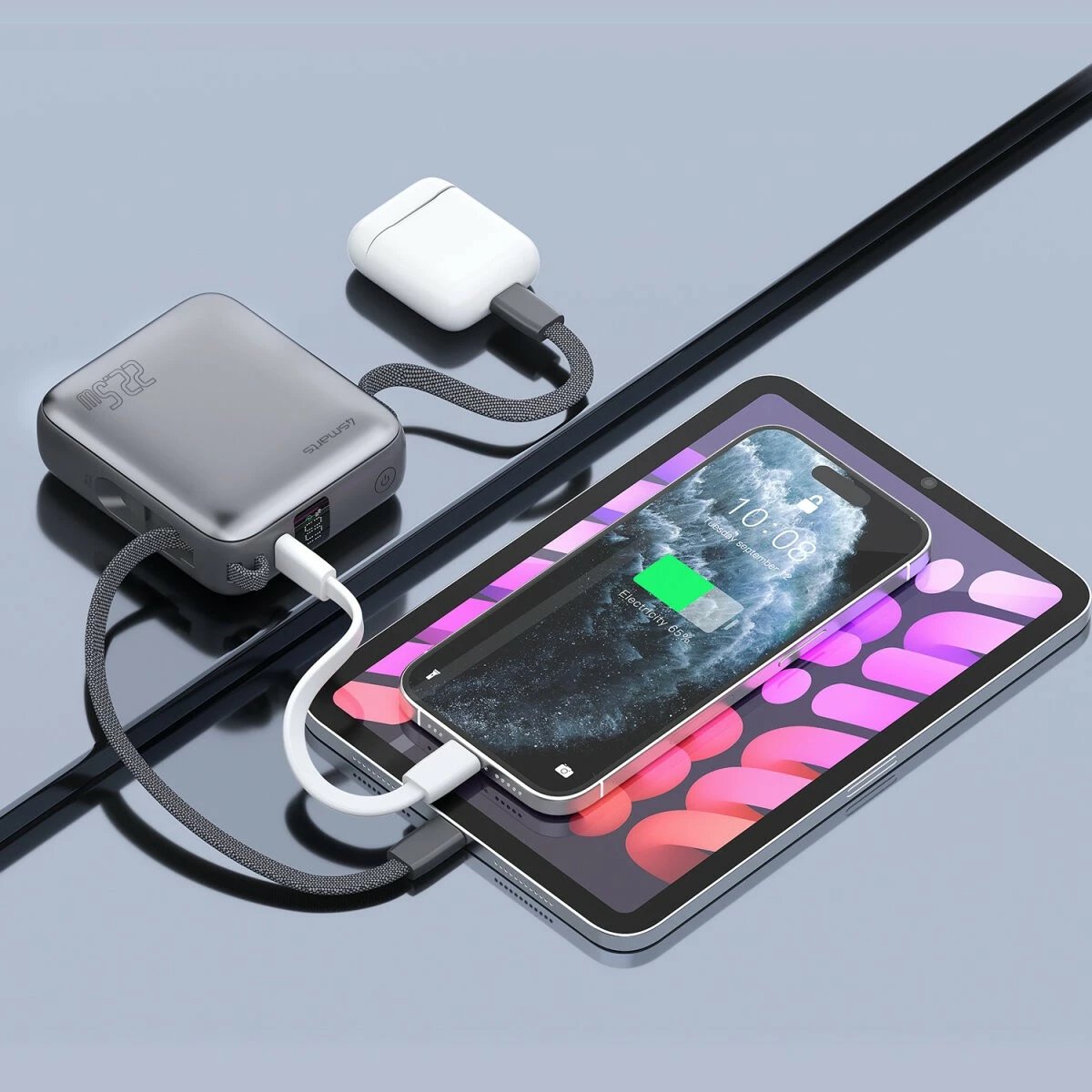 Powerbank 4smarts Pocket Dual Cord 10000mAh 22.5W spacegrau