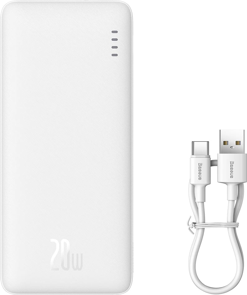 Powerbank Baseus Airpow 10000mAh 20W me kabllo USB-A në USB-C, Bardhë