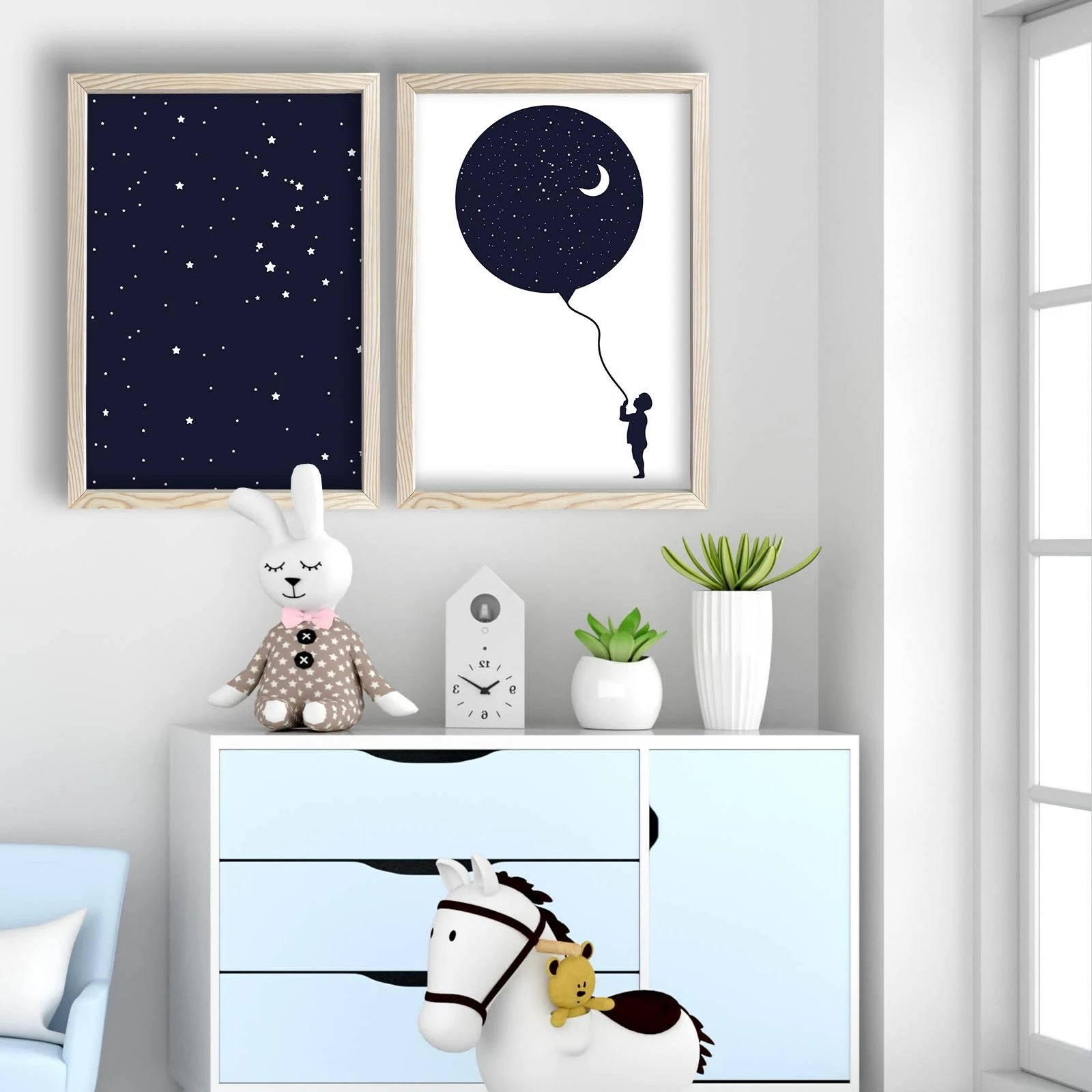 Pikturë dekorative me kornizë MDF (2 copë), Wallity, 2P3853KCT-001, ngjyrë kaltër e errët dhe e bardhë