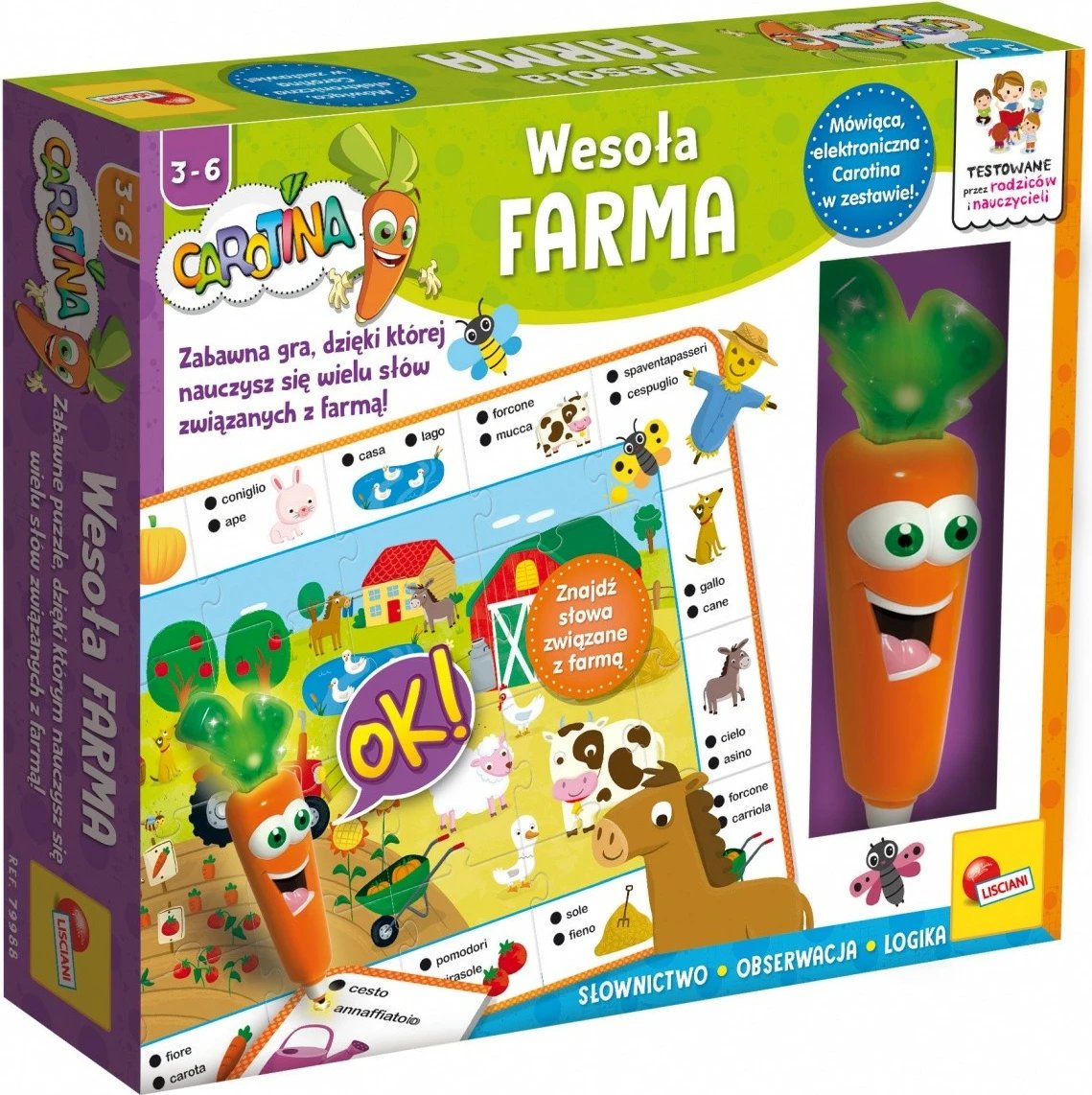 Set edukativ Carotina Happy Farm Lisciani, 16 kartela interaktive, shumëngjyrëshe