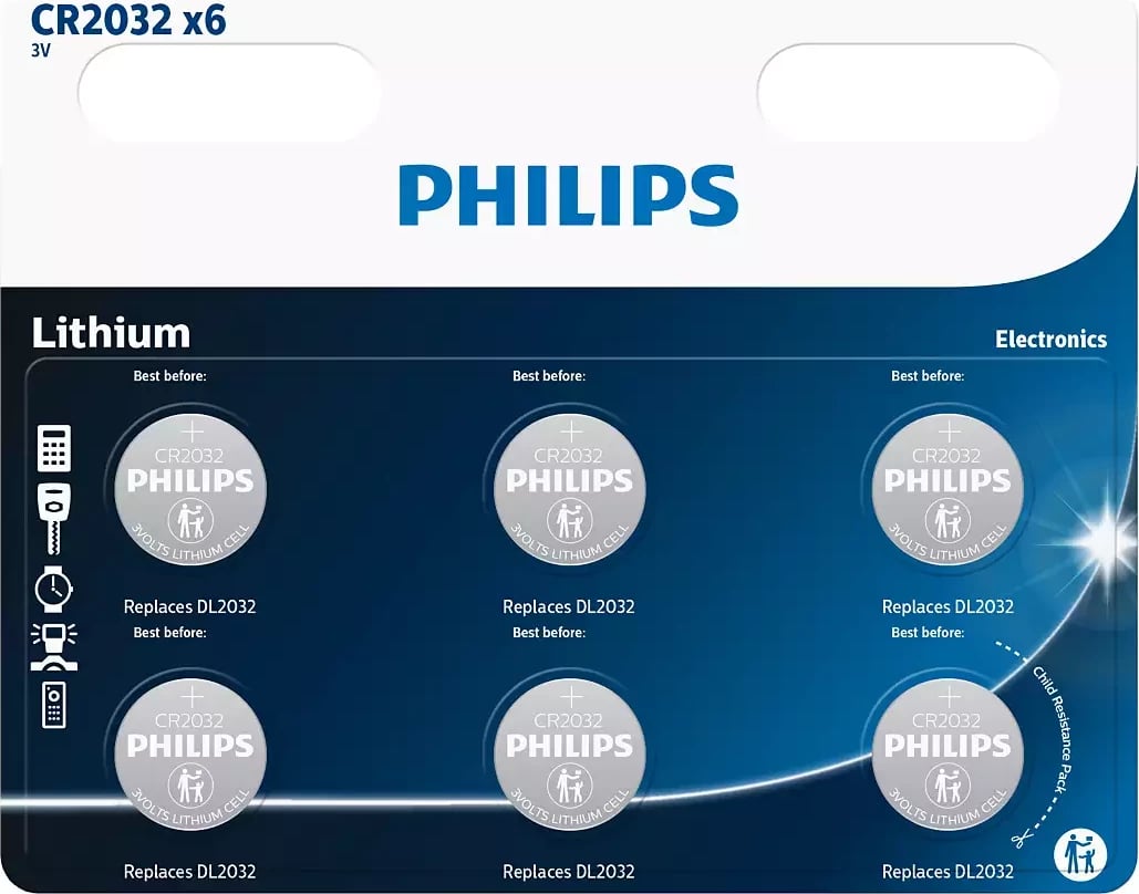 BATERI PHILIPS CR2032P6/01B | MINI LITHIUM / 6