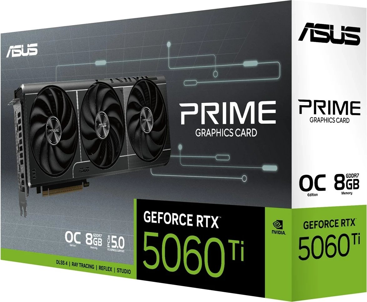 Kartelë grafike ASUS Prime RTX5060TI-O8G, NVIDIA GeForce RTX 5060 Ti, 8 GB GDDR7, e zezë