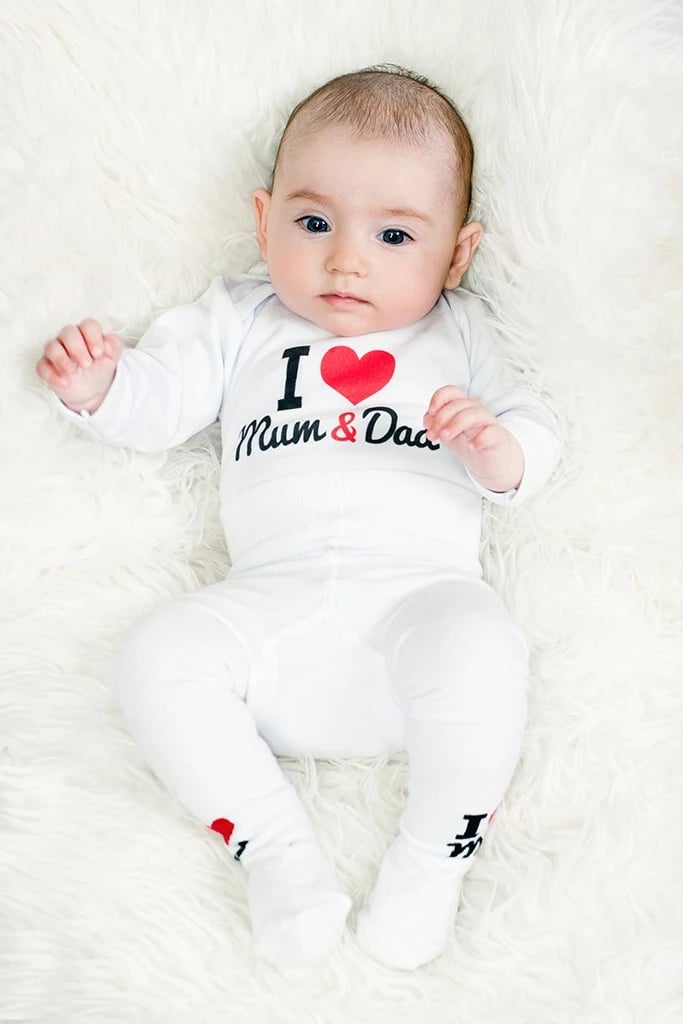 body për bebe, New Baby, I Love Mum and Dad, 100% pambuk, me mëngë të gjata, masa 50, e kuqe