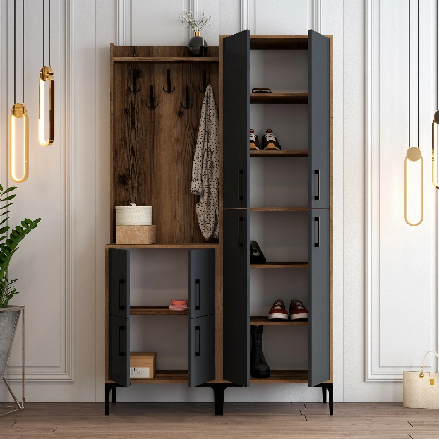 Stendë korridori Skye Decor, Berlin BA, ngjyrë arre dhe antracit