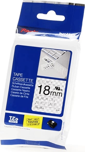 Kasetë shirit etiketash, Brother, TZe-SE4, 18 mm, zi në të bardhë
