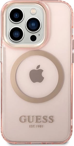 Mbështjellës Guess Gold Outline MagSafe për iPhone 14 Pro Max 6.7", rozë