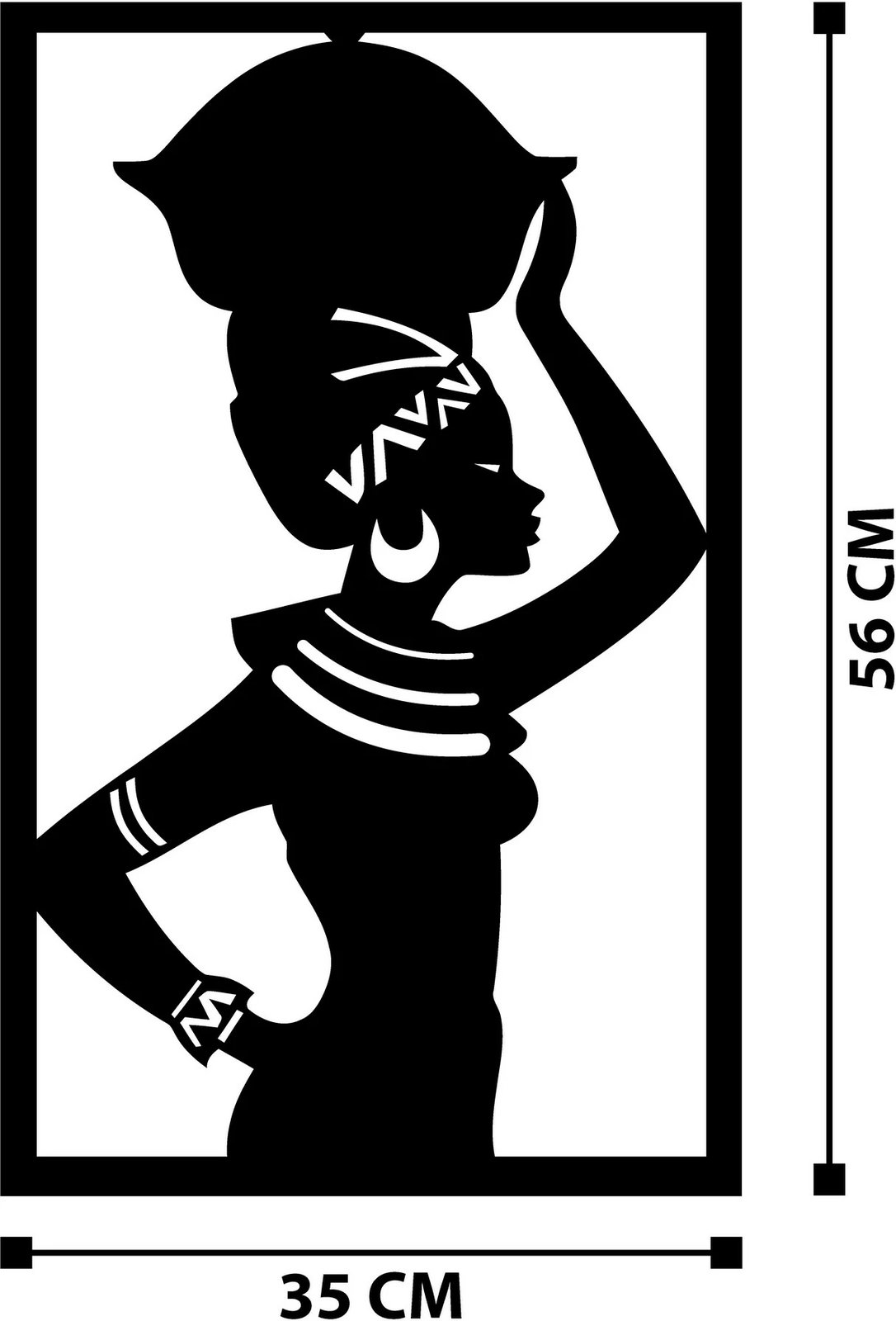 Aksesor dekorativ metalik për mur, Wallity, motiv afrikan, ngjyrë e zezë, 35x56cm