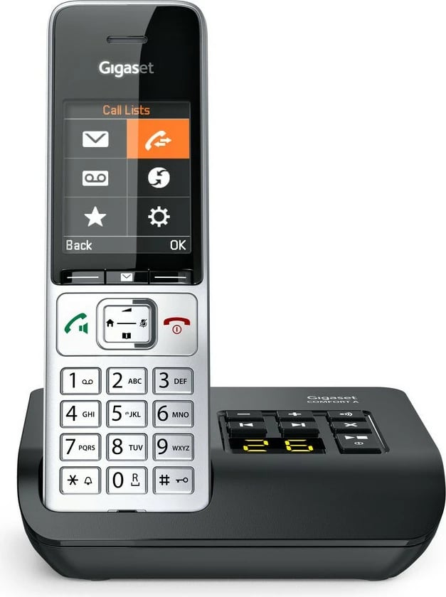 Telefon fiks Gigaset COMFORT 500A, analog/DECT, regjistrues automatik, ekran ngjyrë, 200 kontakte, i zi/argjendtë