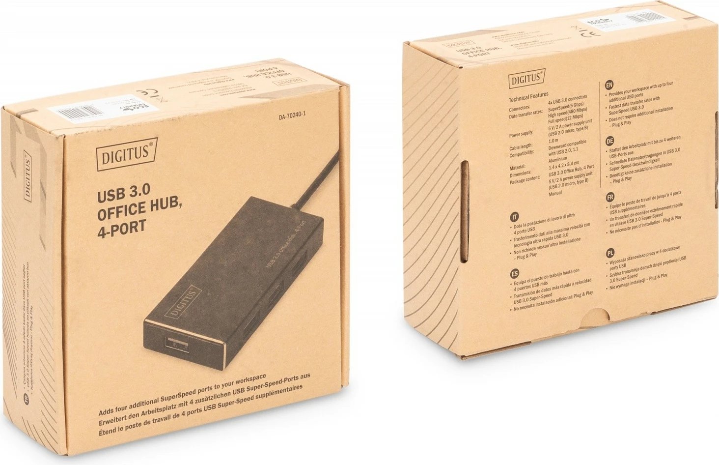 Hub USB 3.0 Digitus DA-70240-1, 4 porta, alumini, i zi