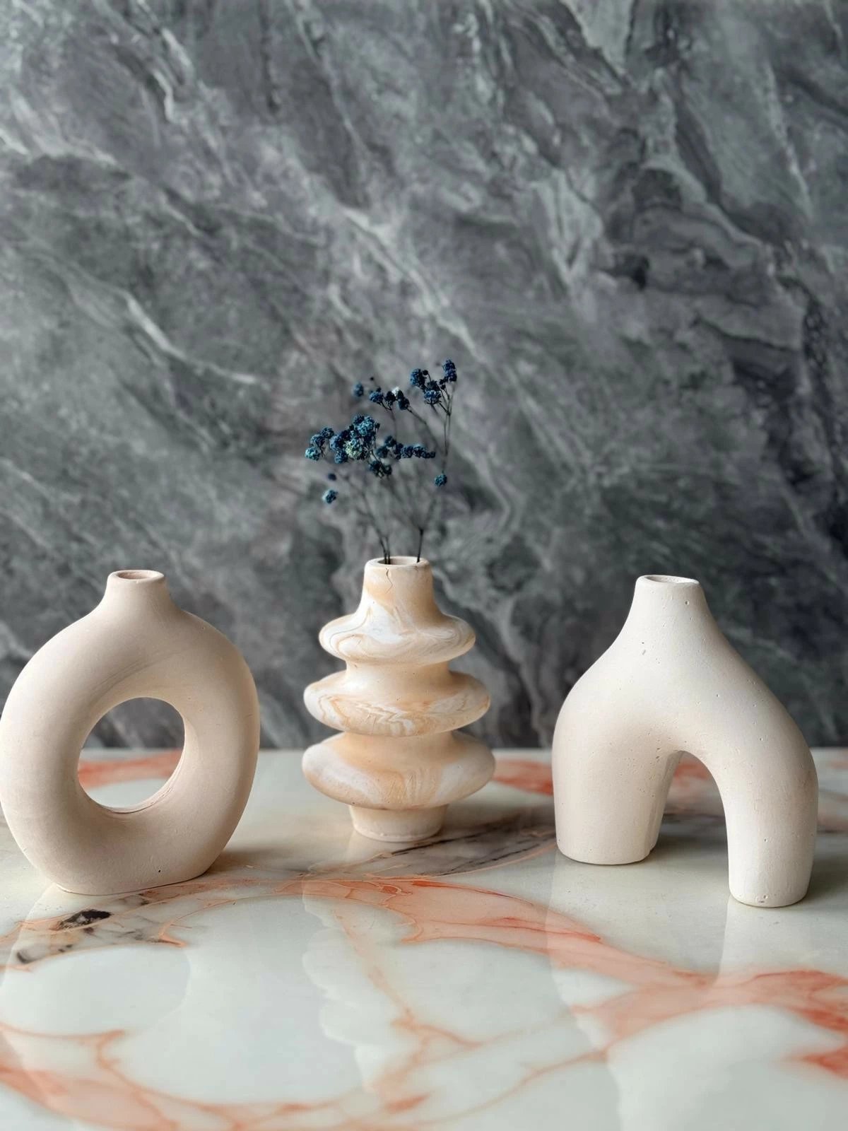 Set vazo betoni, Glamour Candle, Evila Originals, 3 copë, ngjyrë bezhë