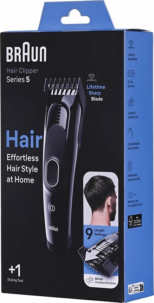 Makinë rroje flokësh Braun HC5310, bateri NiMH, e zezë