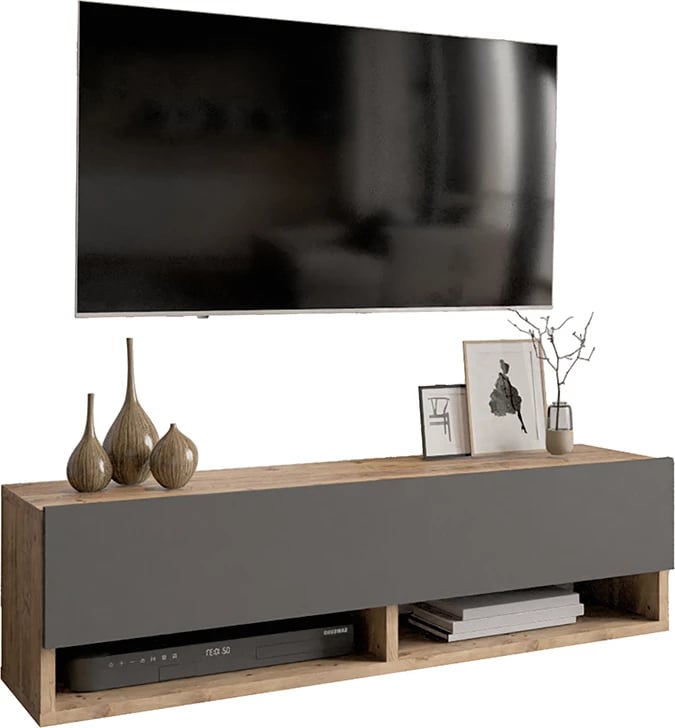 Njësi muri për TV me raft, ngjyrë antracit-lisi, 100x31.5x29cm