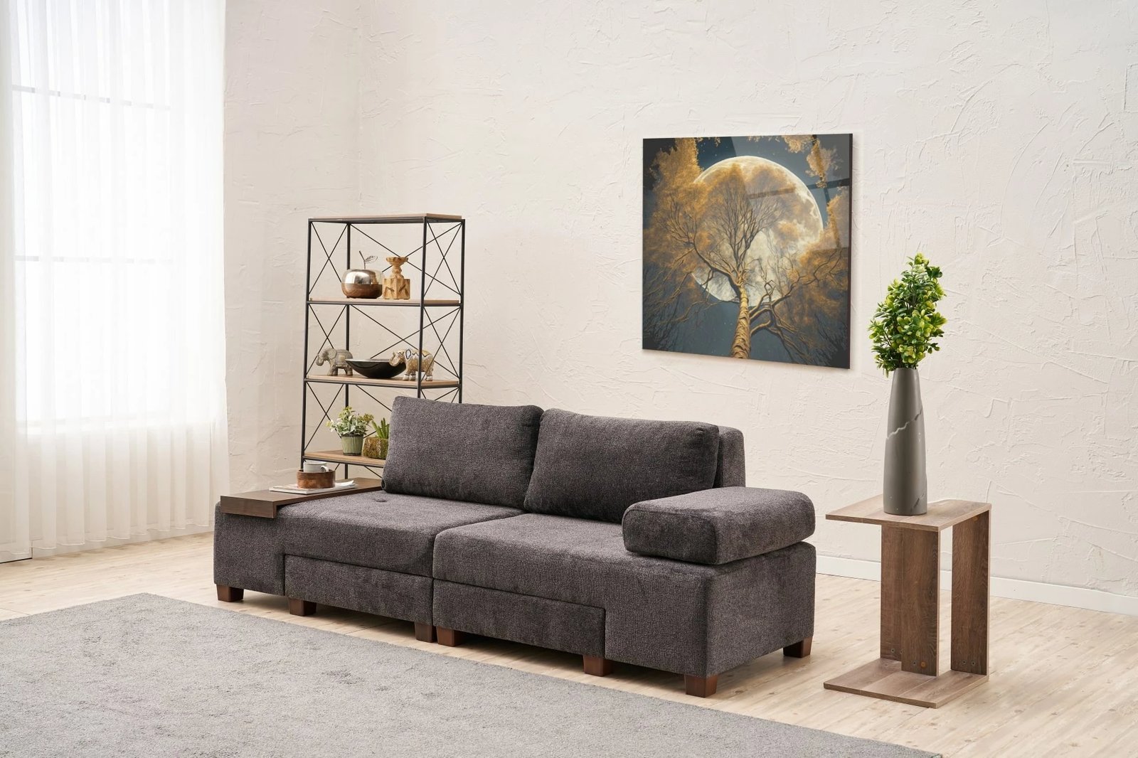 Krevat-sofá treshe, Atelier del Sofa, pëlhurë Perenna Chenille, antracit
