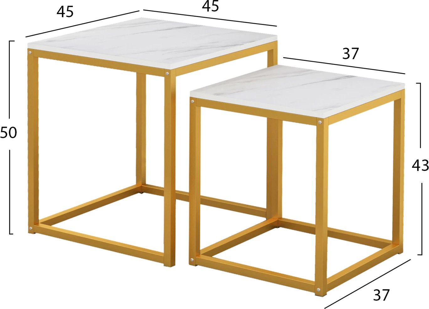 Tavolina anësore GRELAY set 2 copë MDF & metal 45Χ45Χ50Hcm.FH8762.11