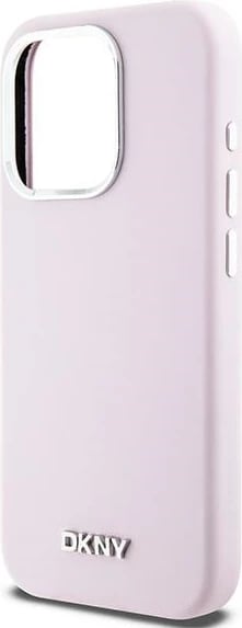 Mbështjellës DKNY Liquid Silicone Small Metal Logo MagSafe për iPhone 15 Pro, rozë