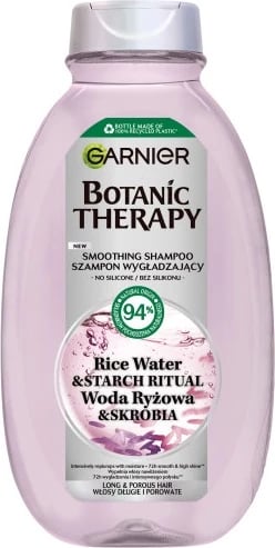 Shampon për femra Garnier Botanic Therapy Smoothing për flokë të gjata dhe poroze me ujë orizi dhe niseshte, 400ml