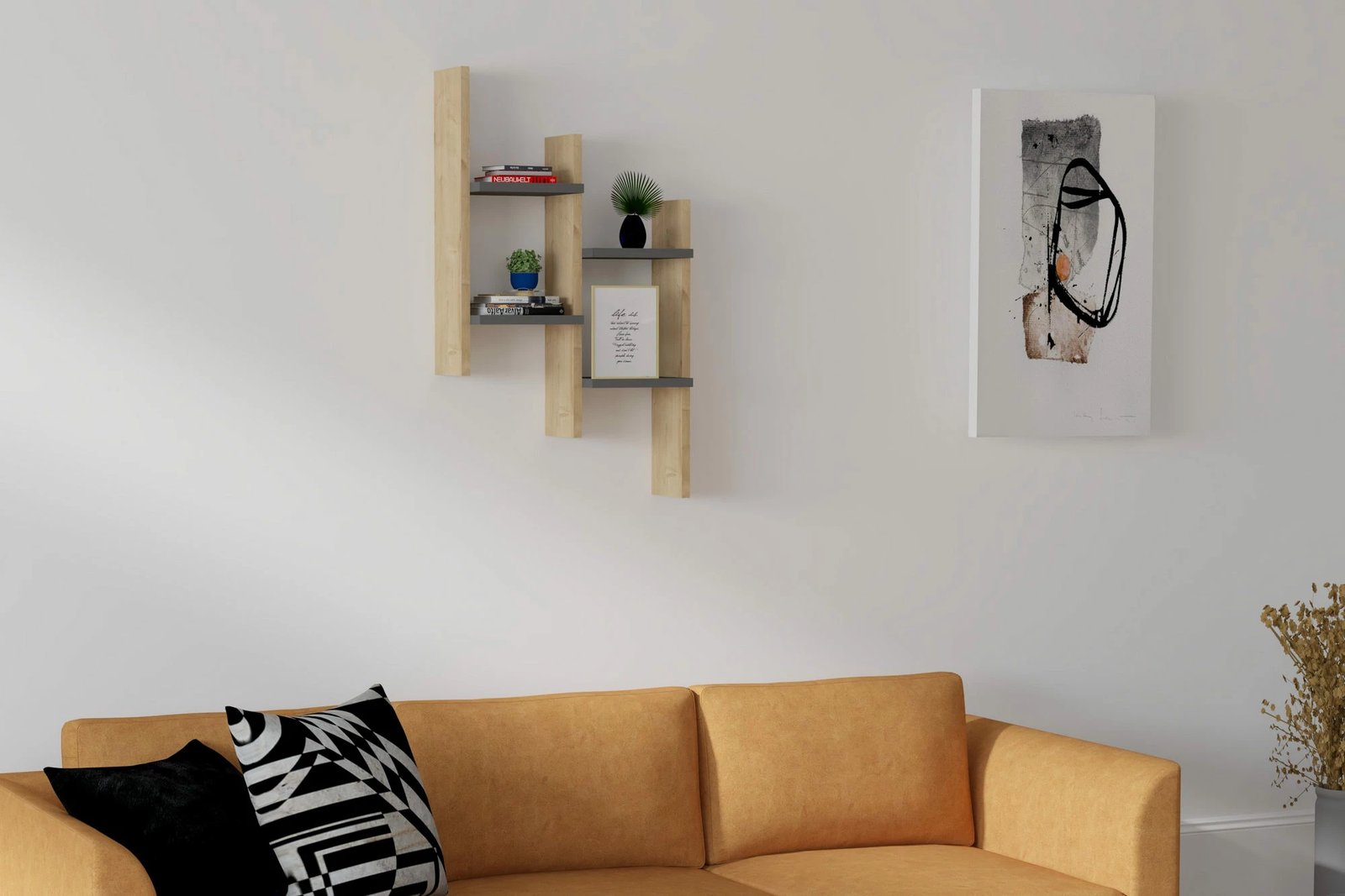 Raft muri Hanah Home, ngjyrë lis dhe antracit, 49.4x85x14.5 cm