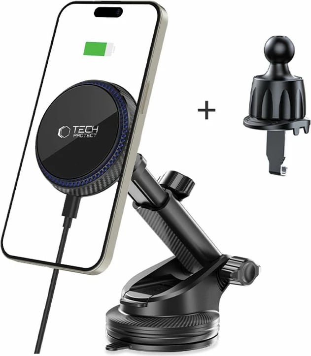 Mbajtës magnetik për veturë Tech-Protect MM15W-V4 me MagSafe, 15W, i zi