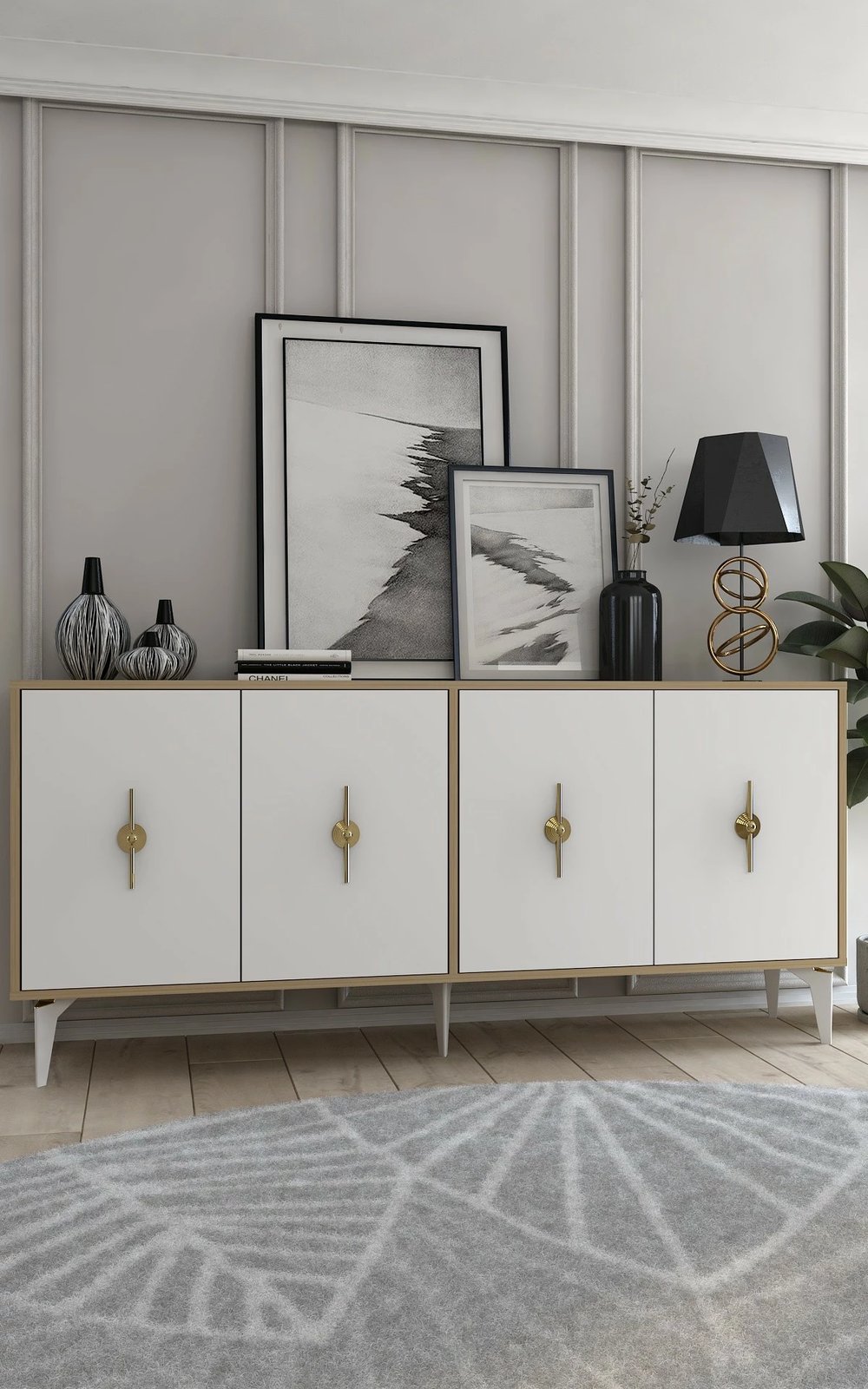 Konsol Skye Decor, ngjyrë lis safir dhe e bardhë