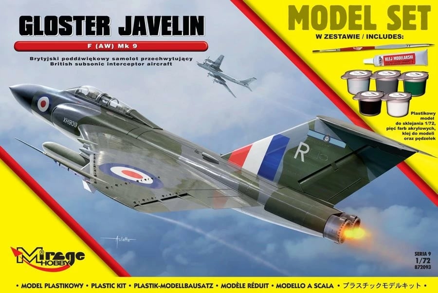 Set model aeroplani Mirage Gloster Javelin F Mk9, 1:72, plastik, me ngjyra dhe aksesorë