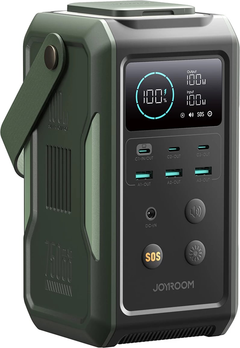 powerbank Joyroom JR-PBF10 75000mAh 100W 3x USB-C 3x USB-A me elektrik palosës dhe dorezë, e gjelbër