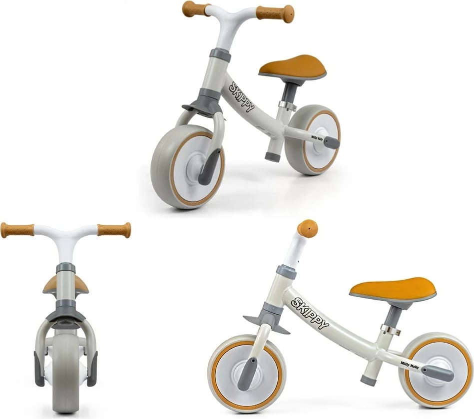 bicikletë pa pedale, Milly Mally, Skippy, kornizë çeliku, rrota EVA pa shpim, sedile e rregullueshme, 18+ muaj, ngjyrë e bardhë