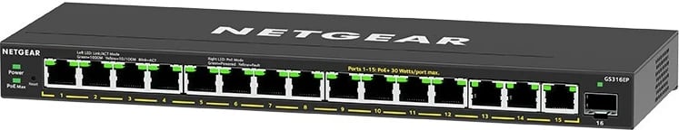 Switch i menaxhuar NETGEAR GS316EP-100PES, 16 porta Gigabit Ethernet, PoE, i zi