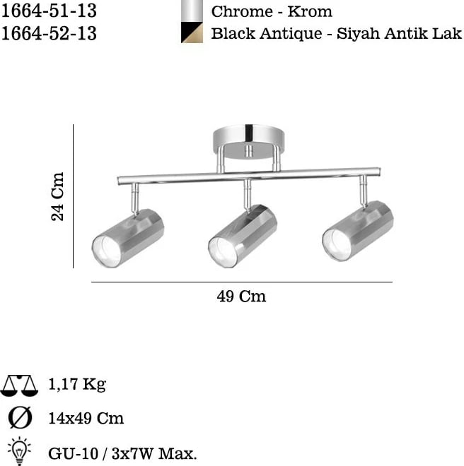 Llambë tavani Opviq, Oktano, krom, 3 drita, 51-13