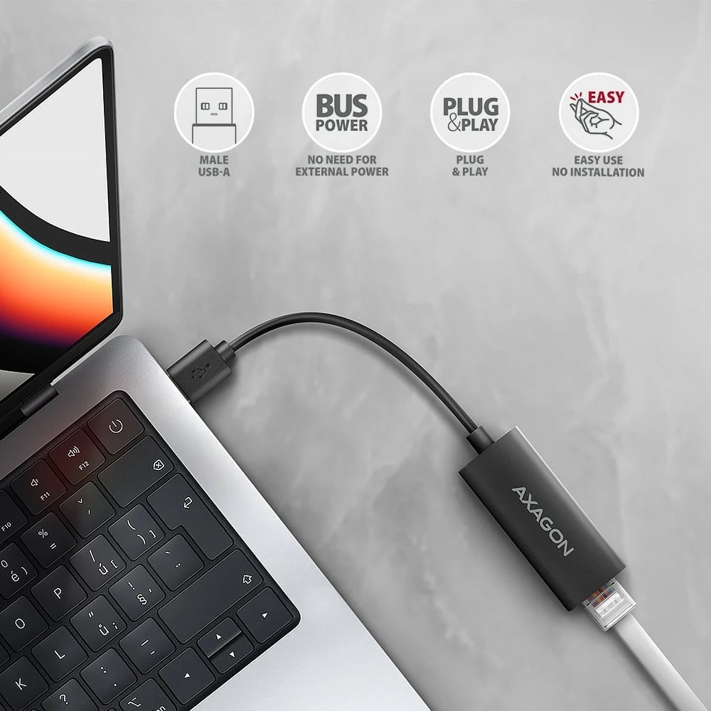 Kartë rrjeti AXAGON ADE-AR, USB-A 3.2 Gen 1, Gigabit Ethernet, e zezë