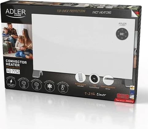 Ngrohës konvektor Adler AD 7752 LCD me telekomandë, Bardhë