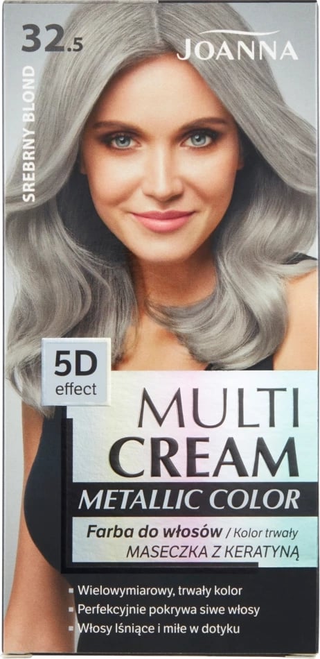 Ngjyrë për flokë Joanna Multi Cream Metallic Color 32.5 Silver Blonde për femra, 1 copë