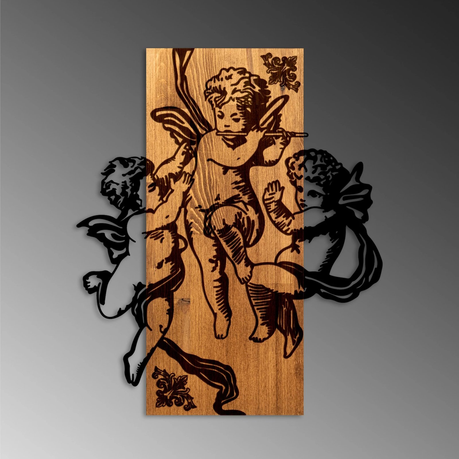 Aksesor dekorativ prej druri për mur, Wallity, Eros Team, ngjyrë arre dhe e zezë