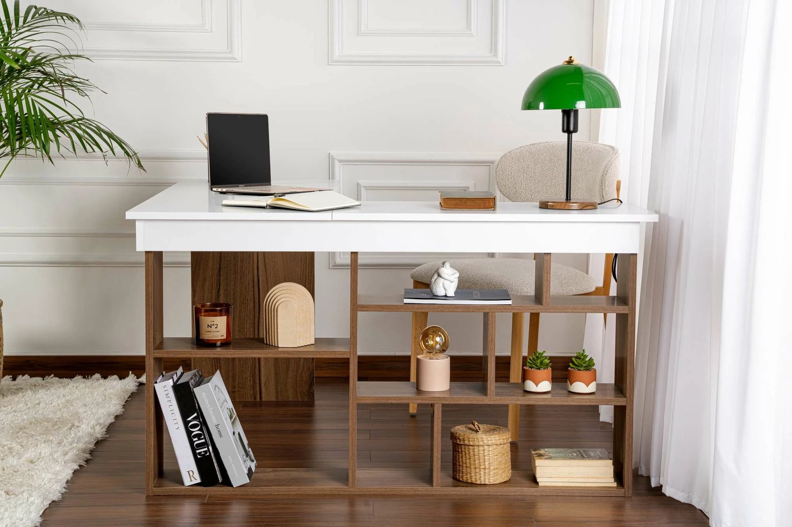 Tavolinë pune Nordure, Vesper, ngjyrë arre dhe e bardhë